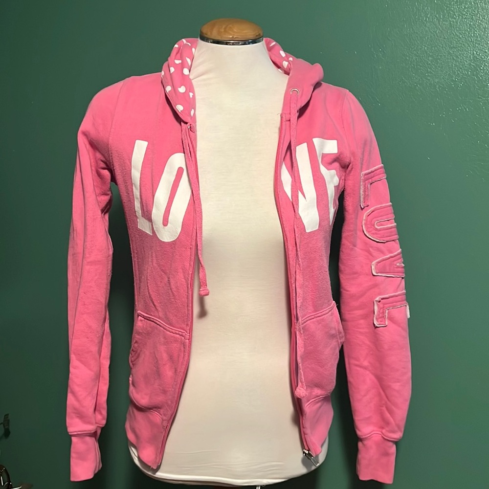 Green sleeved brand love pink hoodie size small